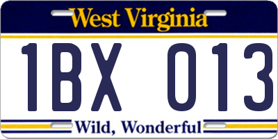 WV license plate 1BX013