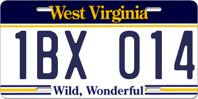 WV license plate 1BX014