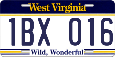 WV license plate 1BX016