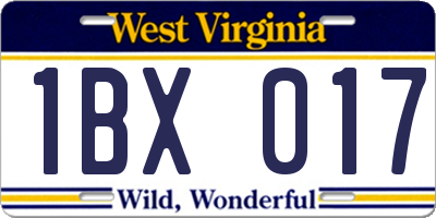 WV license plate 1BX017