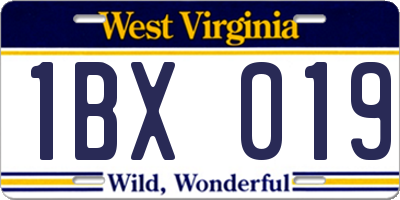 WV license plate 1BX019