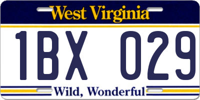 WV license plate 1BX029