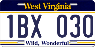 WV license plate 1BX030
