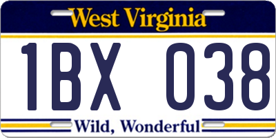 WV license plate 1BX038