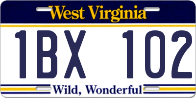 WV license plate 1BX102