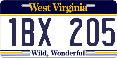 WV license plate 1BX205