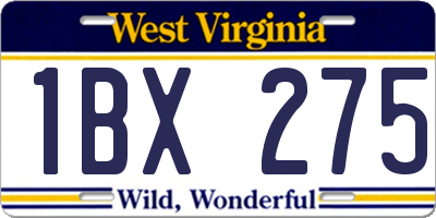 WV license plate 1BX275