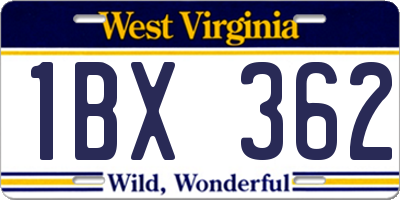 WV license plate 1BX362