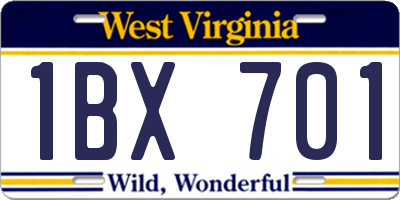 WV license plate 1BX701
