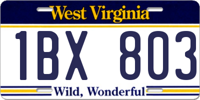 WV license plate 1BX803