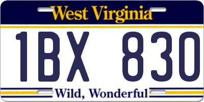 WV license plate 1BX830