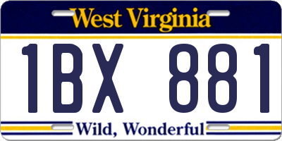 WV license plate 1BX881