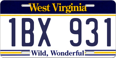 WV license plate 1BX931