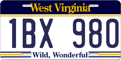 WV license plate 1BX980