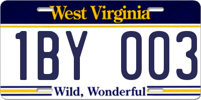 WV license plate 1BY003