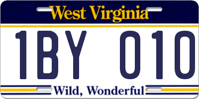 WV license plate 1BY010