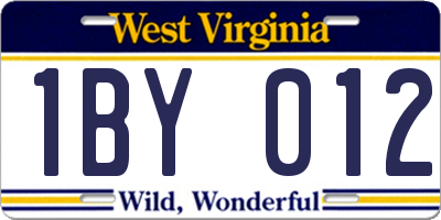 WV license plate 1BY012