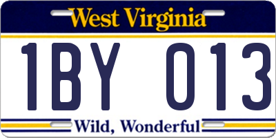 WV license plate 1BY013