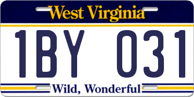 WV license plate 1BY031