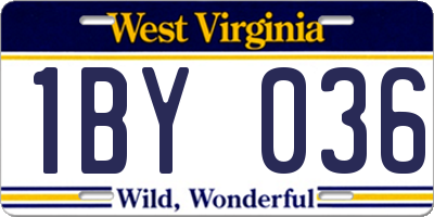 WV license plate 1BY036