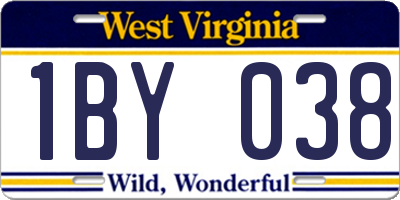 WV license plate 1BY038