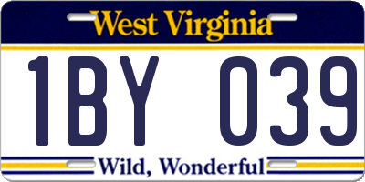 WV license plate 1BY039