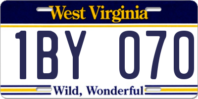 WV license plate 1BY070