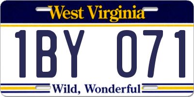 WV license plate 1BY071