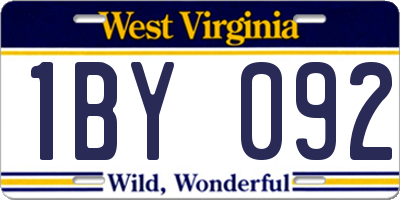 WV license plate 1BY092