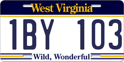 WV license plate 1BY103