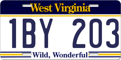 WV license plate 1BY203
