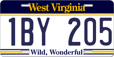 WV license plate 1BY205