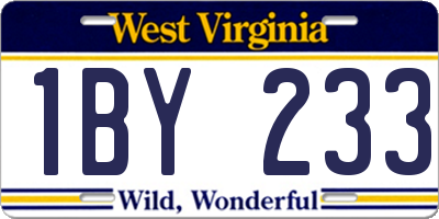 WV license plate 1BY233