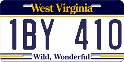 WV license plate 1BY410
