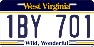 WV license plate 1BY701
