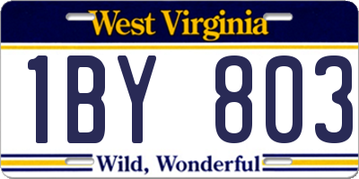 WV license plate 1BY803