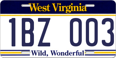 WV license plate 1BZ003