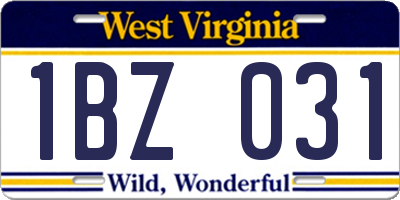 WV license plate 1BZ031