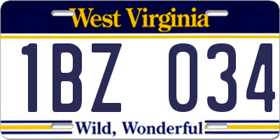 WV license plate 1BZ034