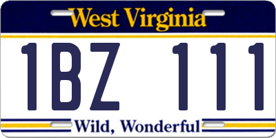 WV license plate 1BZ111