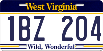 WV license plate 1BZ204