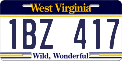 WV license plate 1BZ417