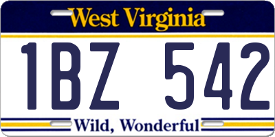 WV license plate 1BZ542