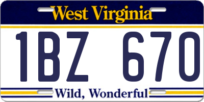 WV license plate 1BZ670
