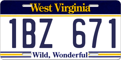 WV license plate 1BZ671