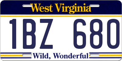 WV license plate 1BZ680