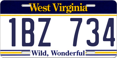 WV license plate 1BZ734