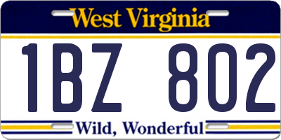 WV license plate 1BZ802