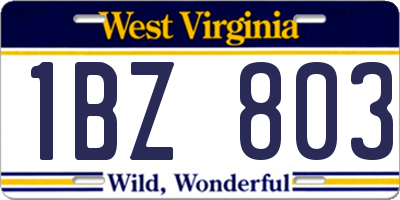 WV license plate 1BZ803