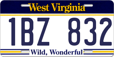 WV license plate 1BZ832